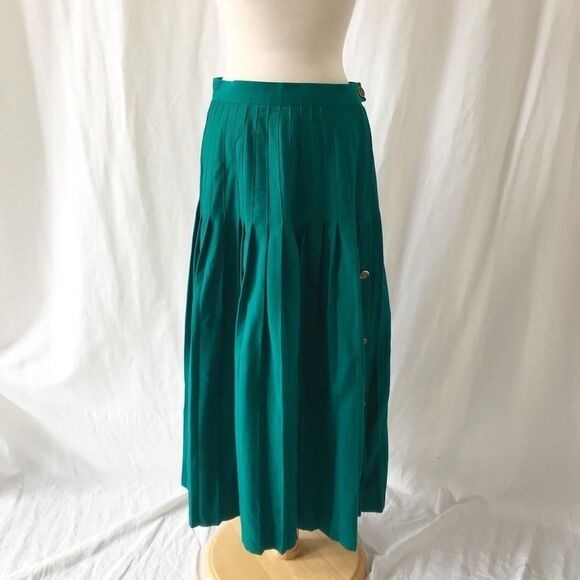 Vintage ONE + ONE green pleated wool skirt size S - Picture 1 of 10